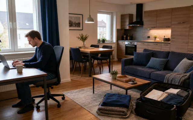 Guest working during an extended stay in a furnished Ramstein-area home
