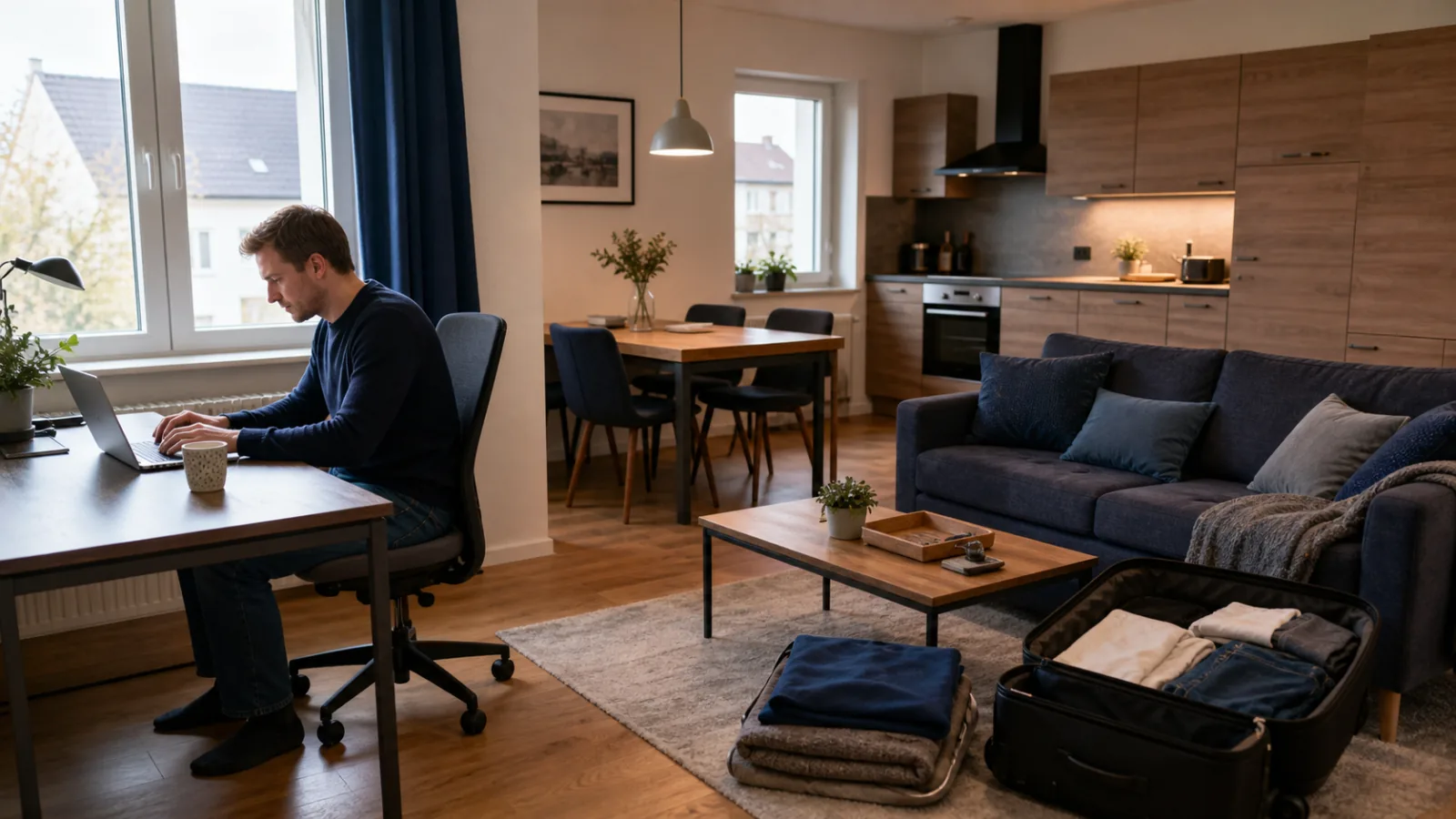 Guest working during an extended stay in a furnished Ramstein-area home